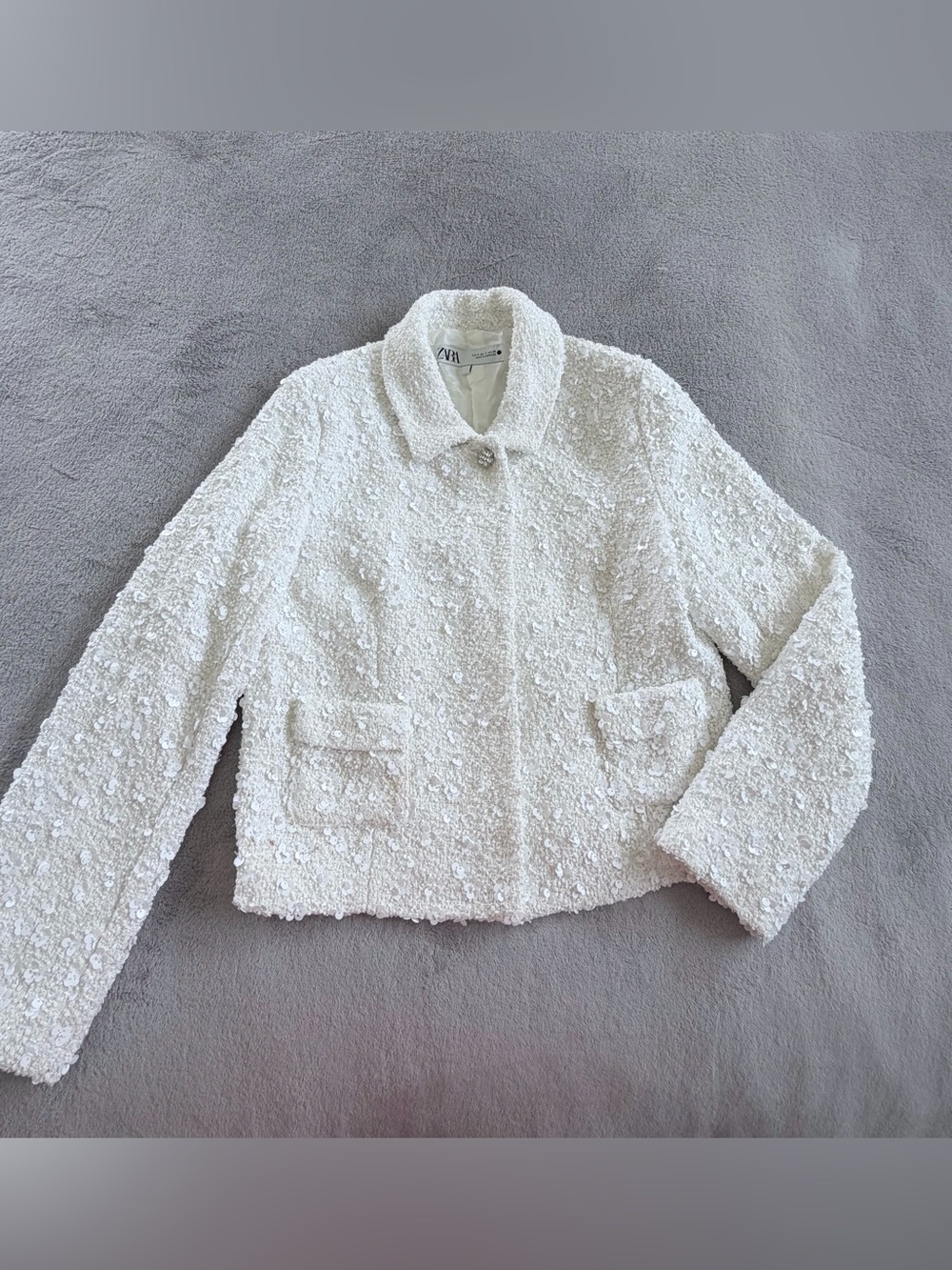 Zara Womens White Basic Button Long Sleeve Blazer Jacket Size S